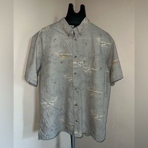 Mens Columbia River Lodge All over print fish button up short sleeve shirt